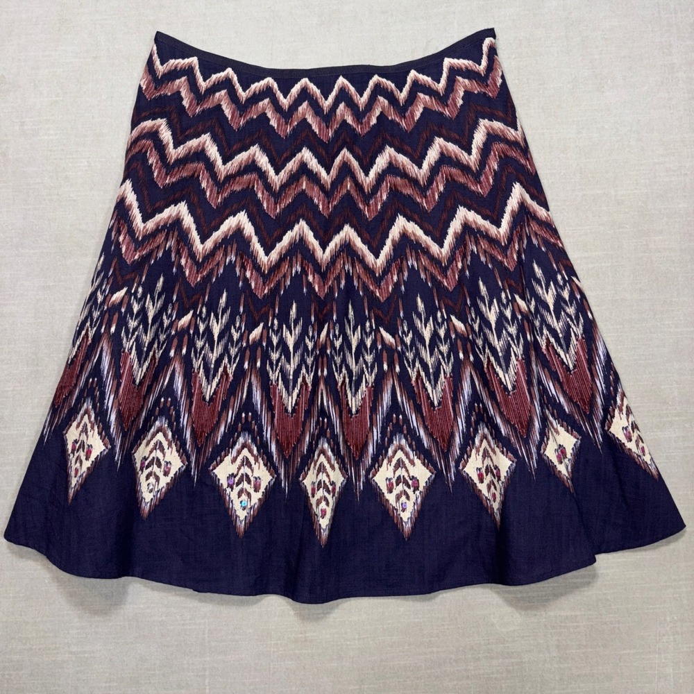 NEW Axcess Liz Claiborne Womens Skirt 8 Abstract‎ Chevron Ikat Sequins Navy Red